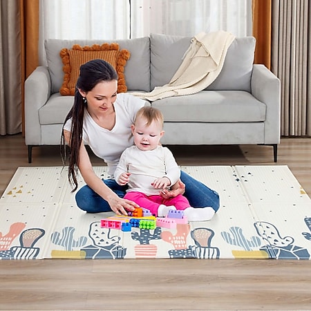 Baby Vivo Spielmatte / Spielteppich für Kinder doppelseitig mit Straße 200 x 180 cm - Kaktus 
