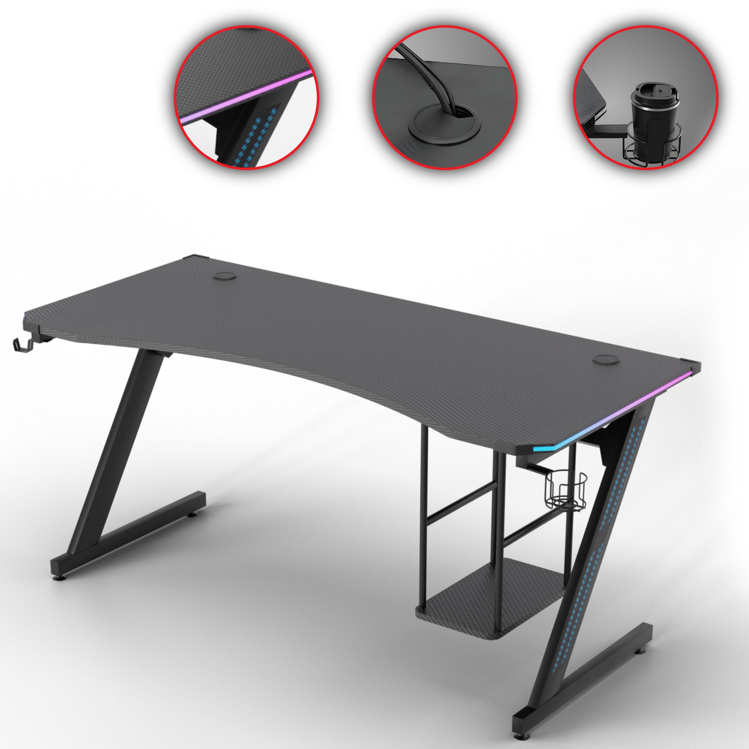 MY SIT Gaming Tisch Gizmo mit LED Beleuchtung 