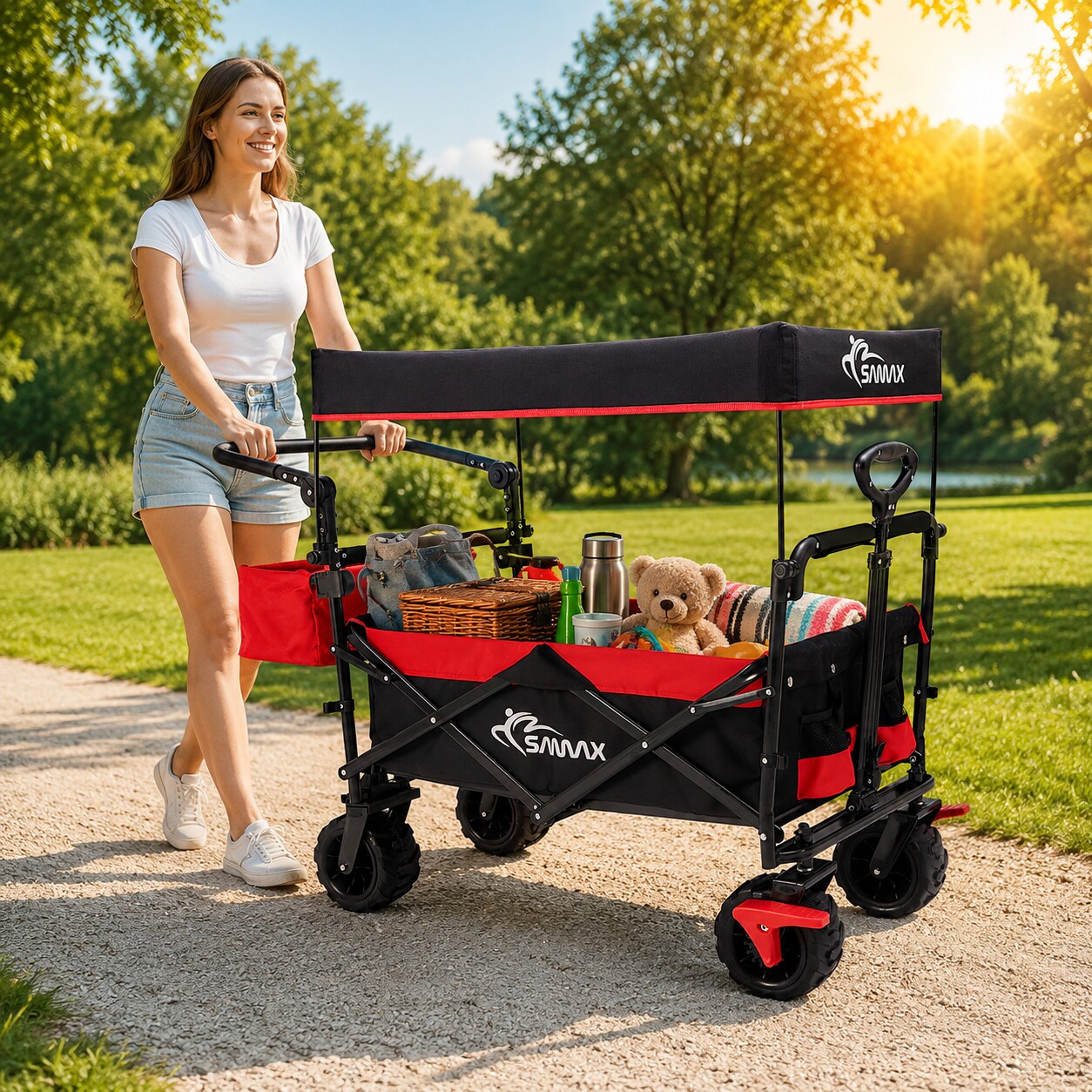 Faltbarer Bollerwagen Offroad mit Dach - Schwarz / Grün