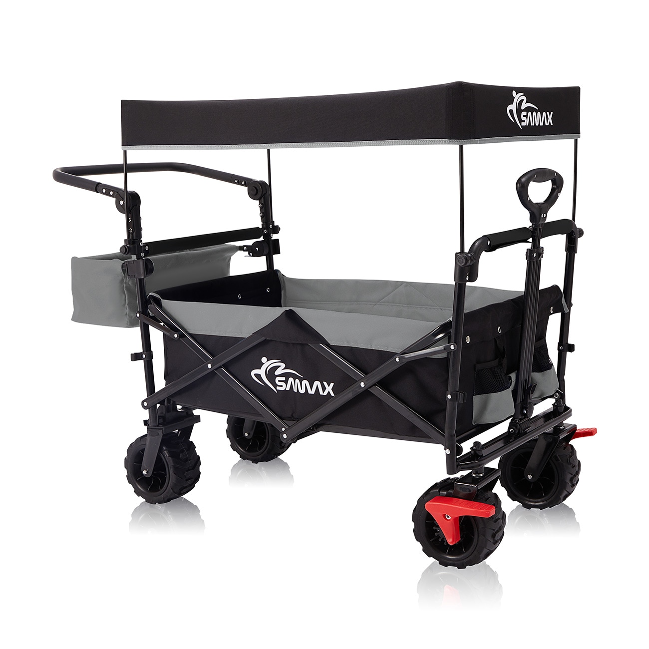 SAMAX Faltbarer Bollerwagen Offroad mit Dach - Schwarz / Grau 