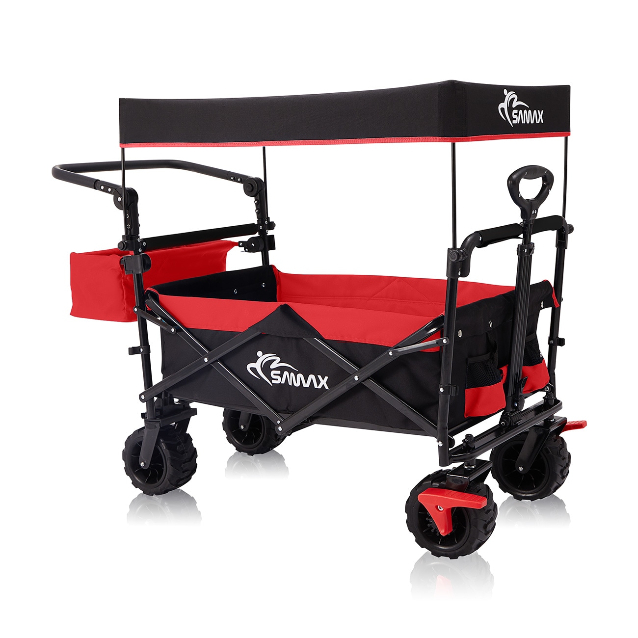 SAMAX Faltbarer Bollerwagen Offroad mit Dach - Schwarz / Rot 