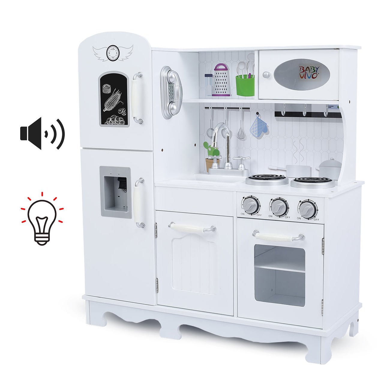 Baby Vivo Kinderk&uuml;che Spielk&uuml;che mit LED Licht und Sound Wasserspender - Luca in Wei&szlig; 