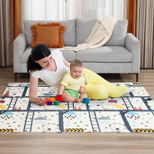 Baby Vivo Spielmatte / Spielteppich für Kinder doppelseitig mit Wald 200 x 180 cm - Bär 