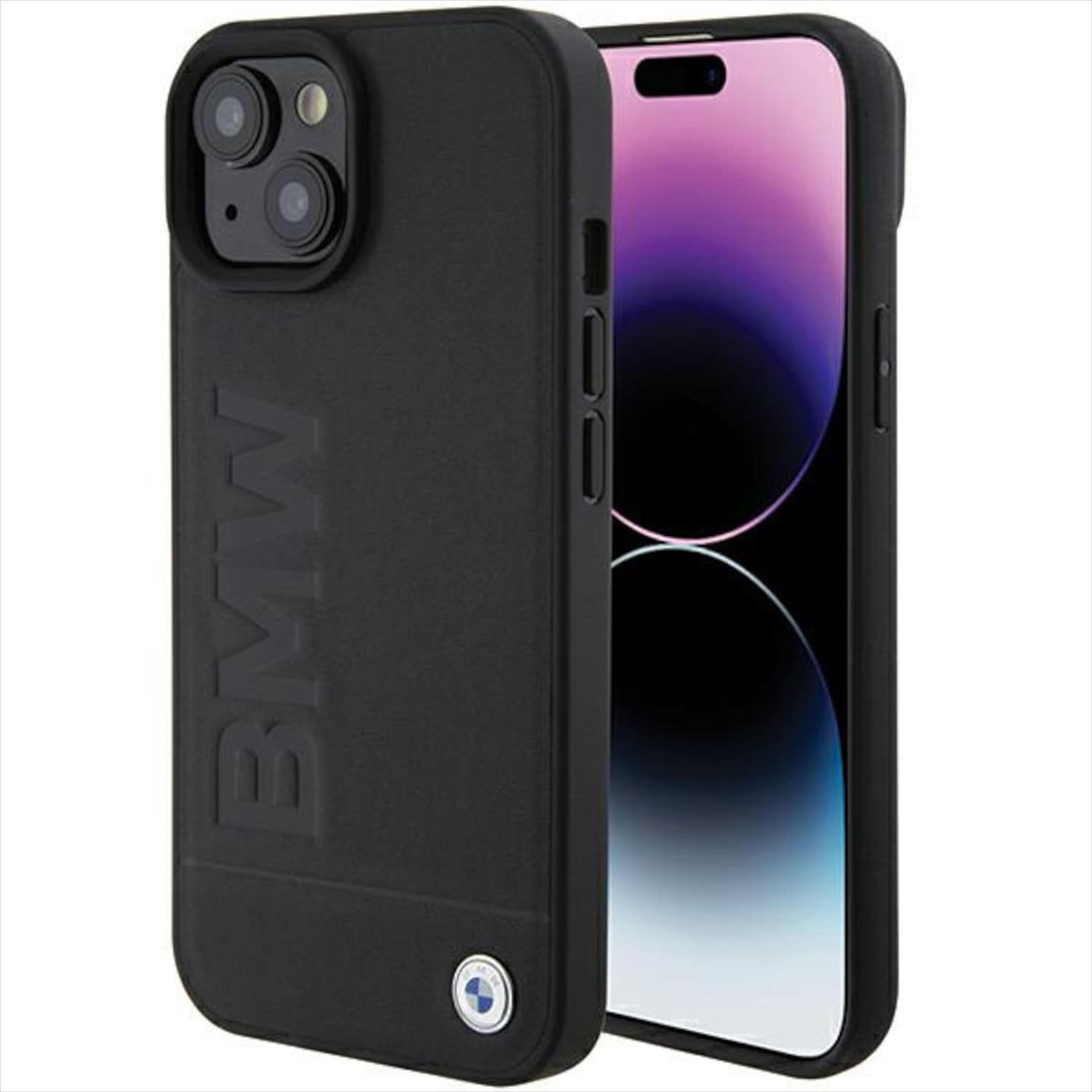 BMW Apple iPhone 15 Plus Schutzh&uuml;lle Case Leather Hot Stamp Schwarz 
