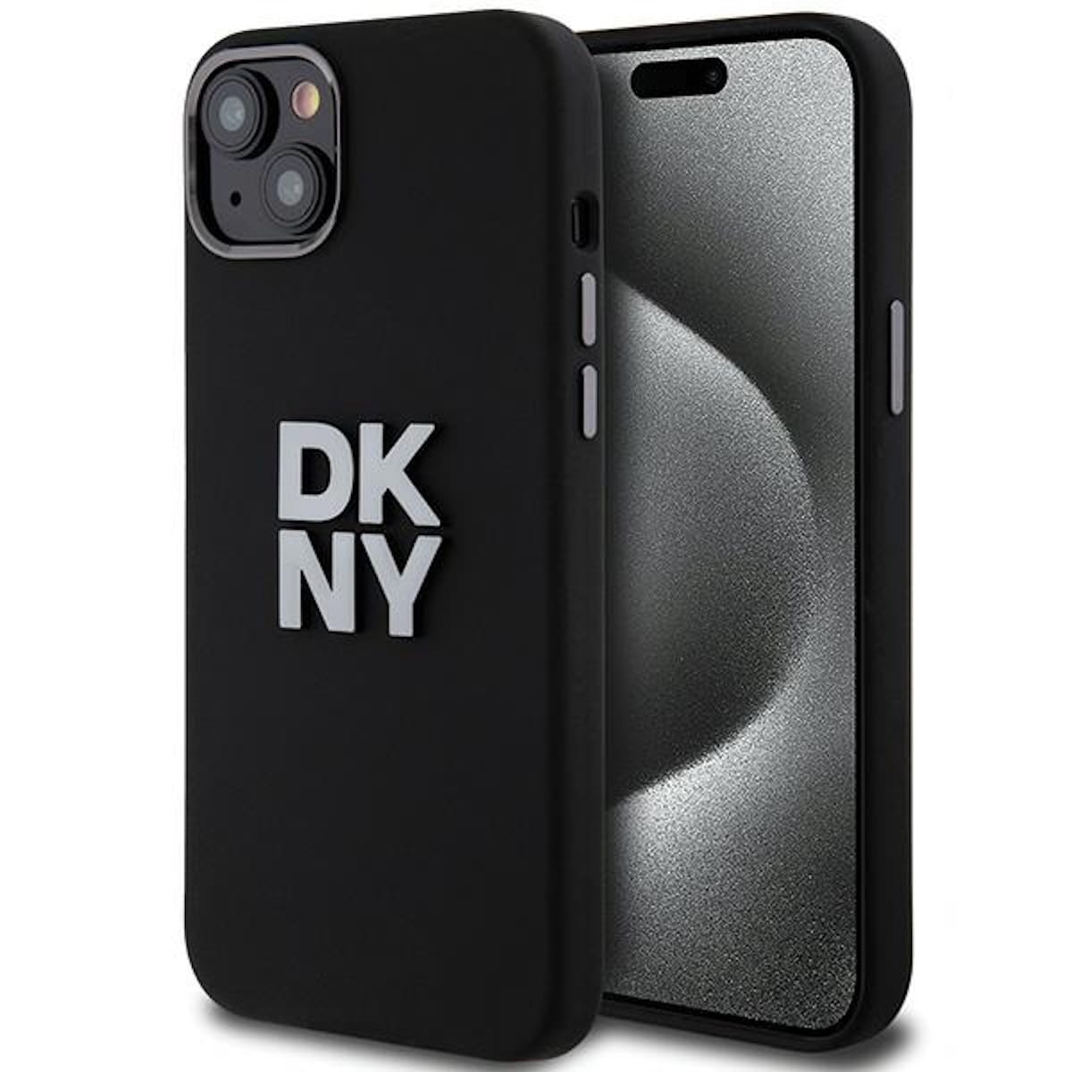 DKNY Liquid Silikon Metall Logo Case MagSafe f&uuml;r Apple iPhone 15 /14 /13 Schwarz 
