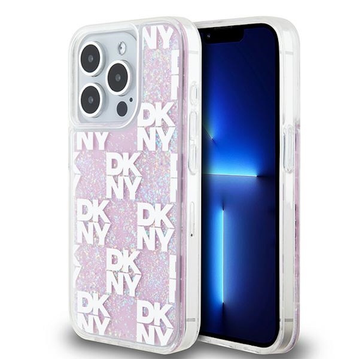 DKNY Liquid Glitter Silikon Case für Apple iPhone 15 Pro Rosa / Glitzer