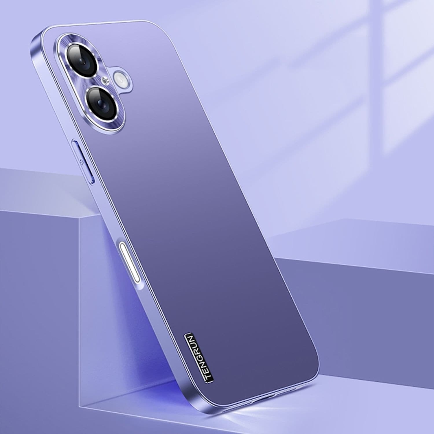 F&uuml;r Apple iPhone 16 Feinmattes Metall Optik Design Handy H&uuml;lle Lila 