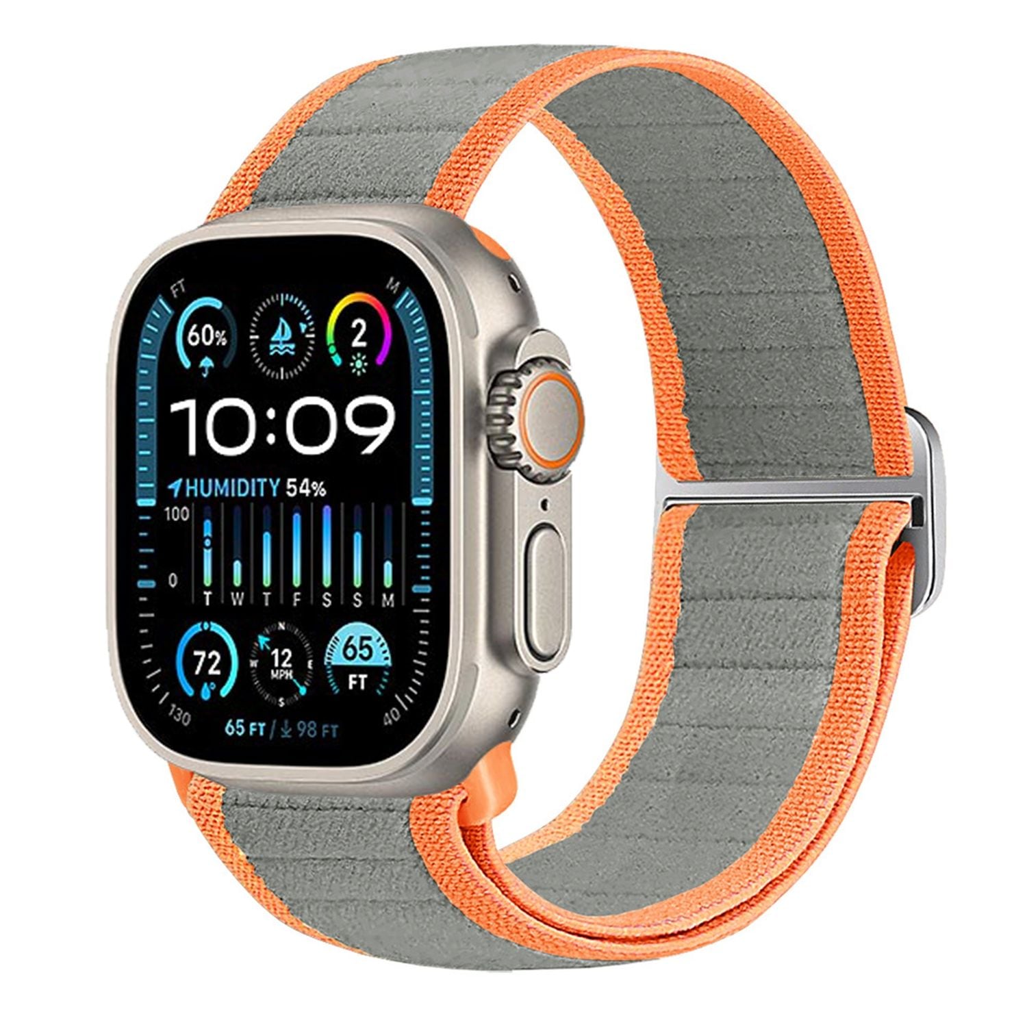 F&uuml;r Apple Watch Ultra 2 / 1 49mm Nylon Elastisches Smart Armband Grau 