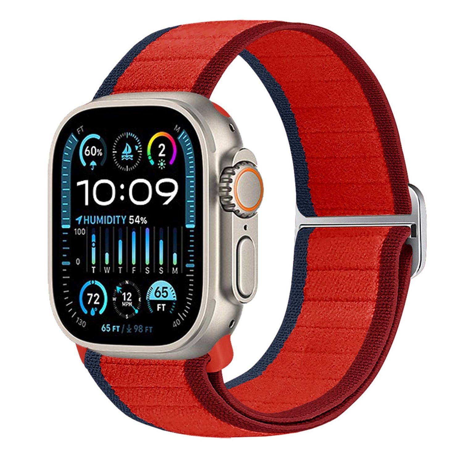 F&uuml;r Apple Watch Ultra 2 / 1 49mm Nylon Elastisches Smart Armband Rot 