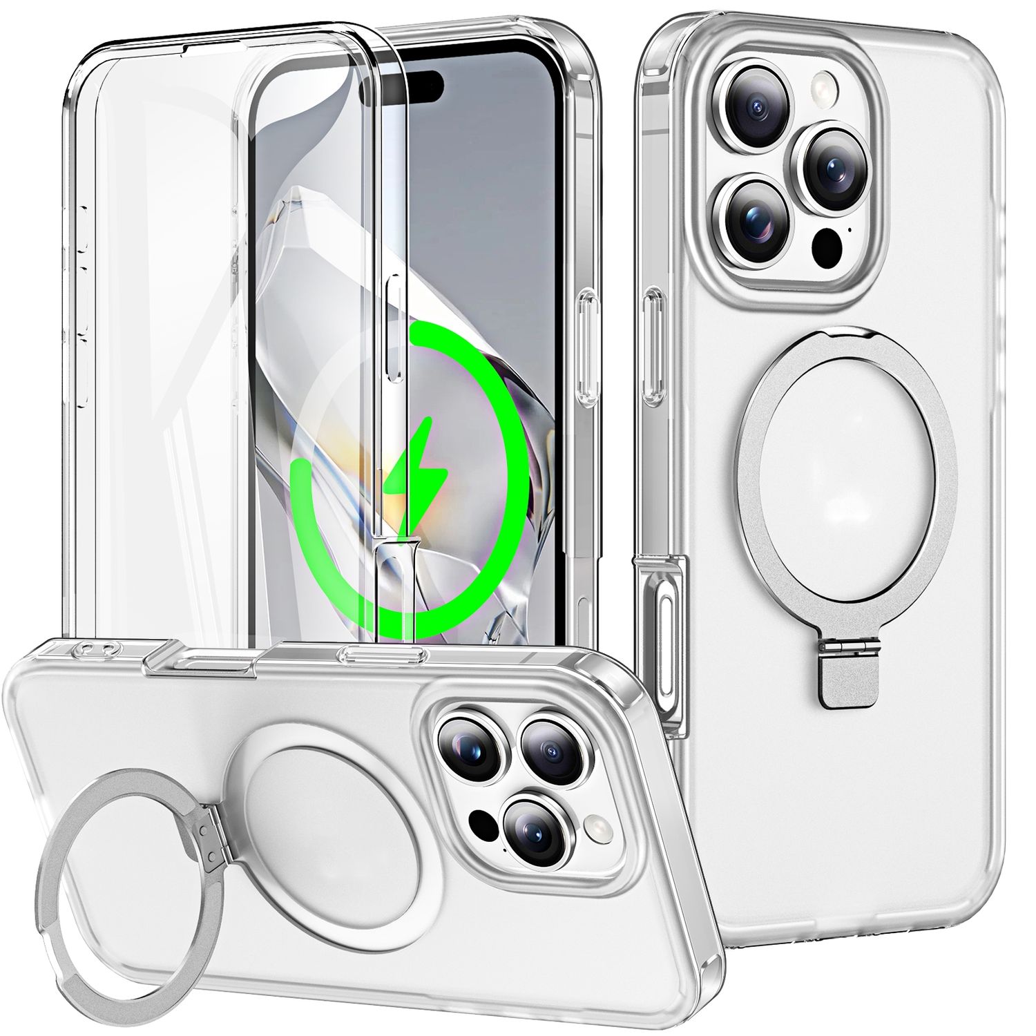 F&uuml;r Apple iPhone 16 Pro Skin Feel MagSafe Ring Grad H&uuml;lle Transparent 