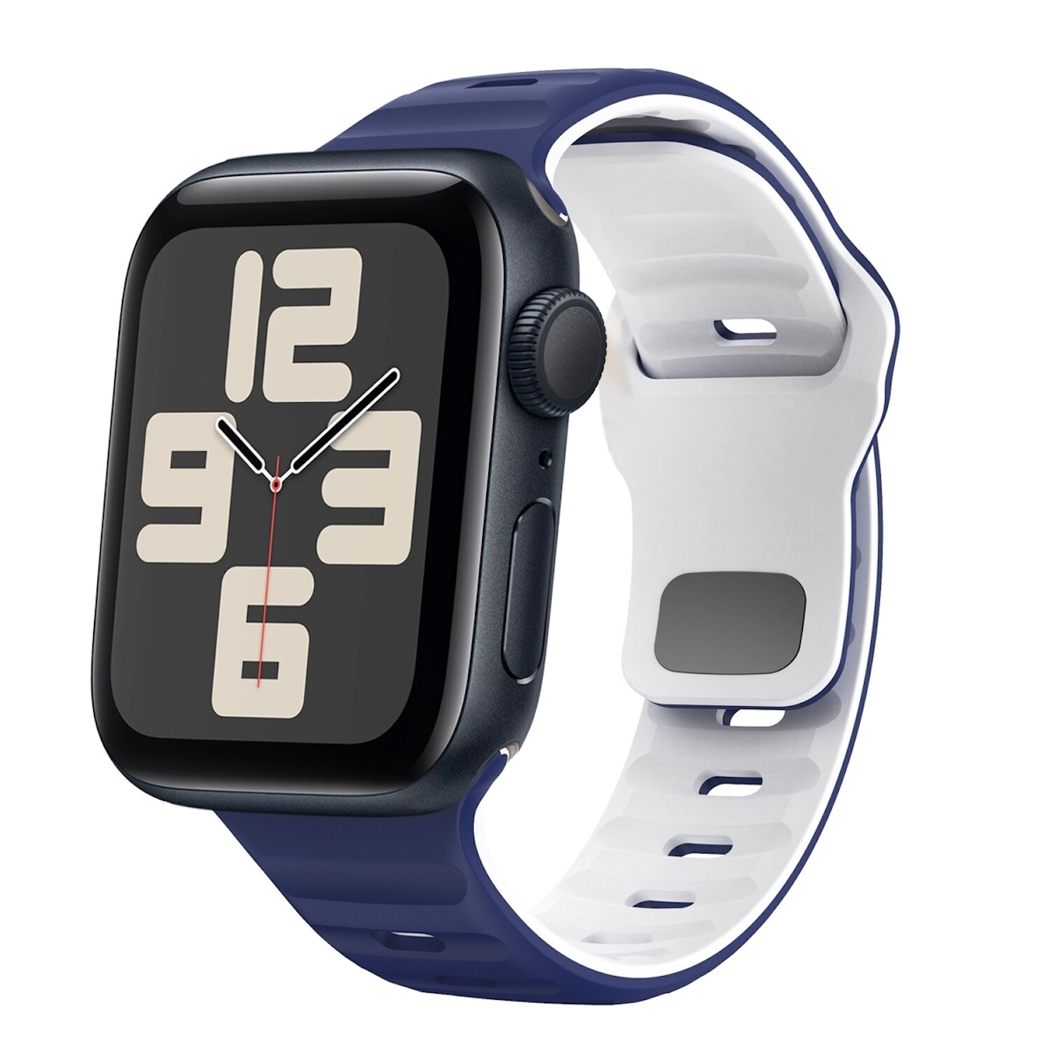 F&uuml;r Apple Watch SE 2023 44mm Silikon Wellenstruktur Armband Dunkelblau 
