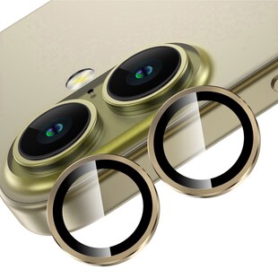 Für Apple iPhone 16 / 16 Plus Aluminium Ring + H9 Hart Glas Gold 
