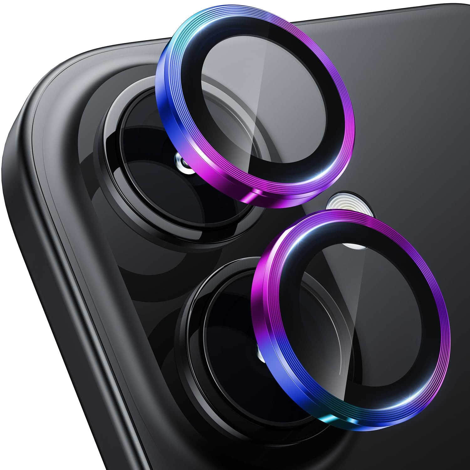 F&uuml;r Apple iPhone 16 / 16 Plus Aluminium Ring + H9 Hart Glas Bunt 