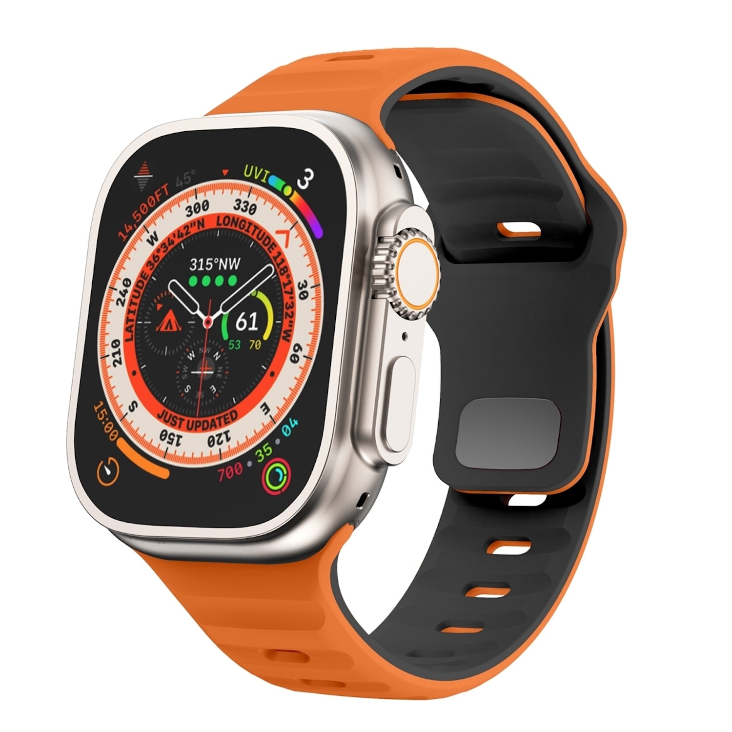 F&uuml;r Apple Watch Ultra 2 / 1 49mm Silikon Design Wellen Armband Orange 