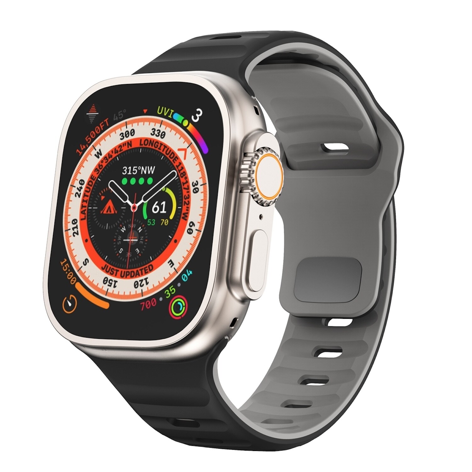 F&uuml;r Apple Watch Ultra 2 / 1 49mm Silikon Design Wellen Armband Schwarz 