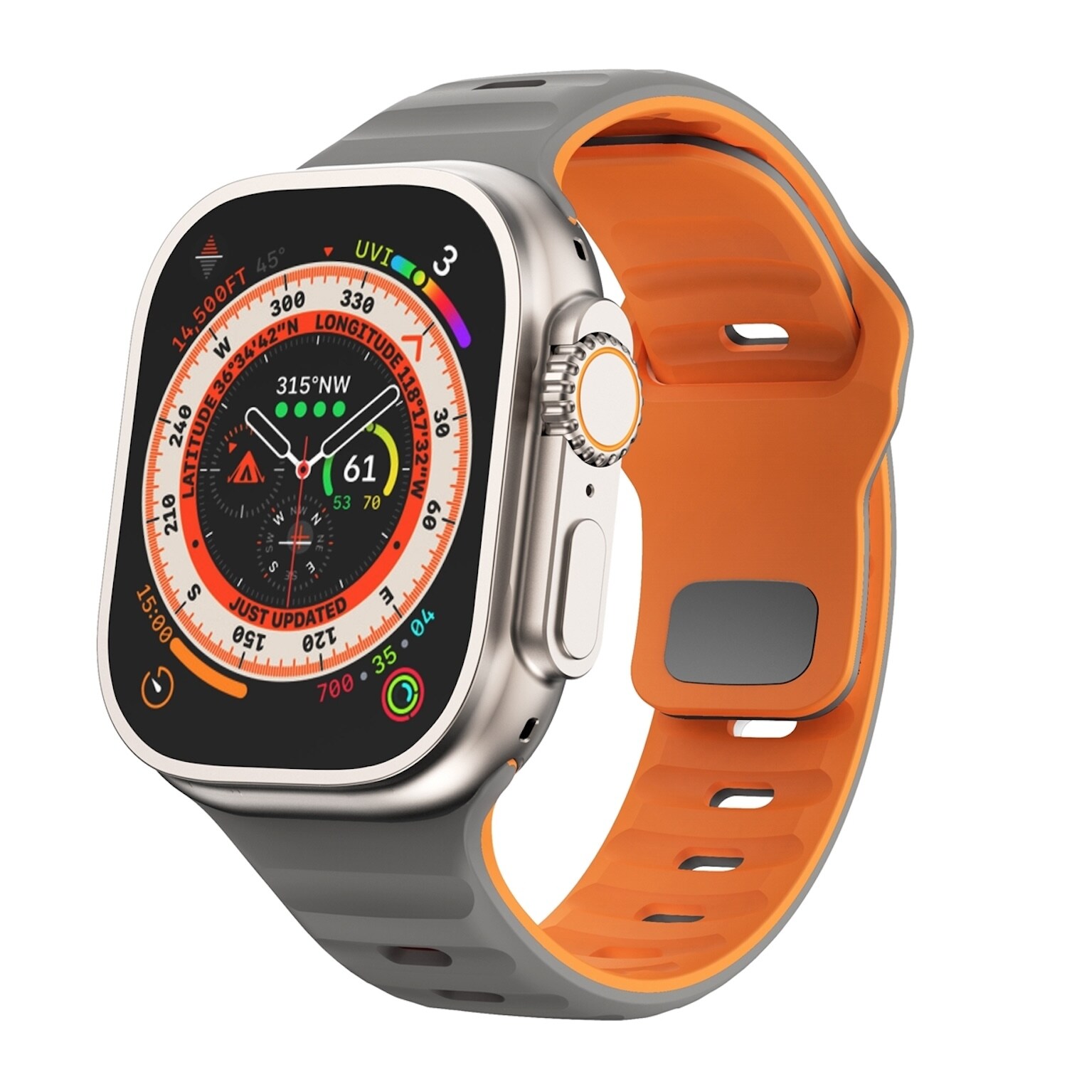 F&uuml;r Apple Watch Ultra 2 / 1 49mm Silikon Design Wellen Armband Grau 