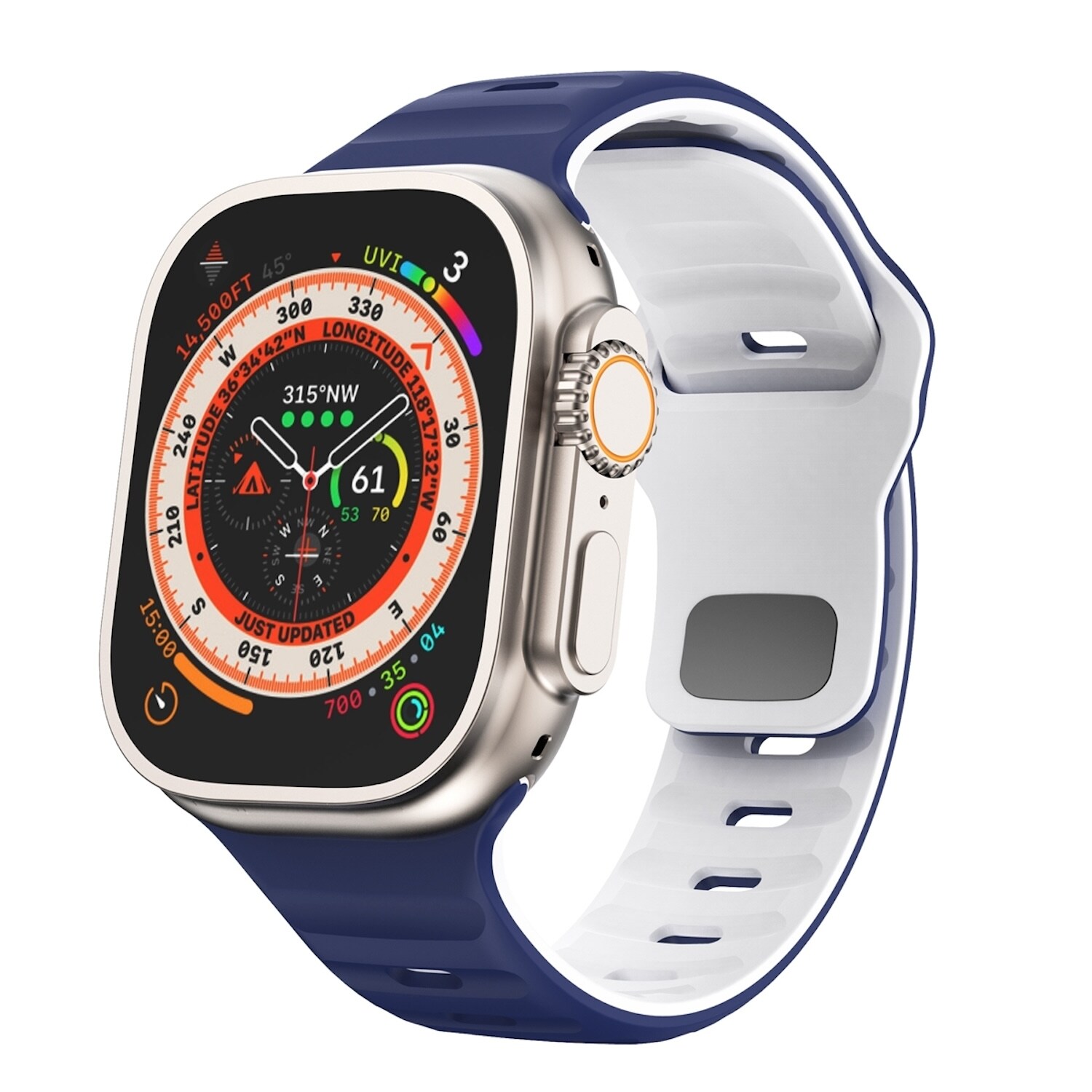 F&uuml;r Apple Watch Ultra 2 / 1 49mm Silikon Design Wellen Armband D- Blau 
