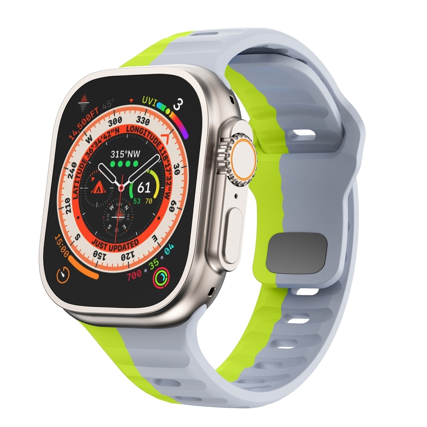 F&uuml;r Apple Watch Ultra 2 / 1 49mm Silikon Design Wellen Armband Grau 