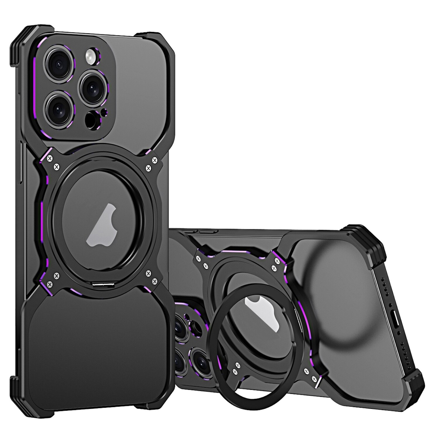 Für Apple iPhone 16 Pro Metall Hülle Mechanischer MagSafe Halter Kameraschutz
