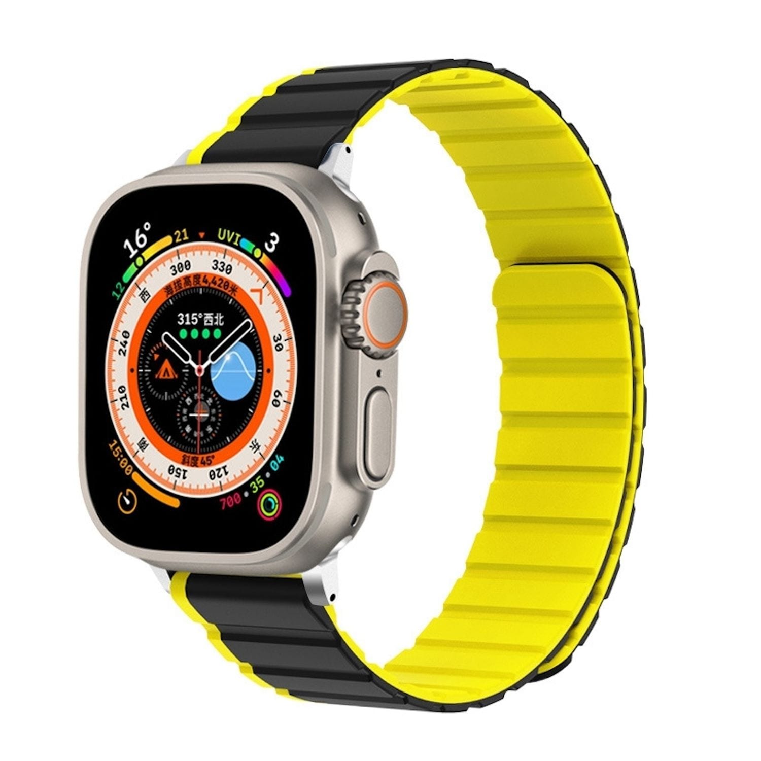 F&uuml;r Apple Watch Ultra 2 / 1 49mm Magnetisches Silikon Armband Gelb 