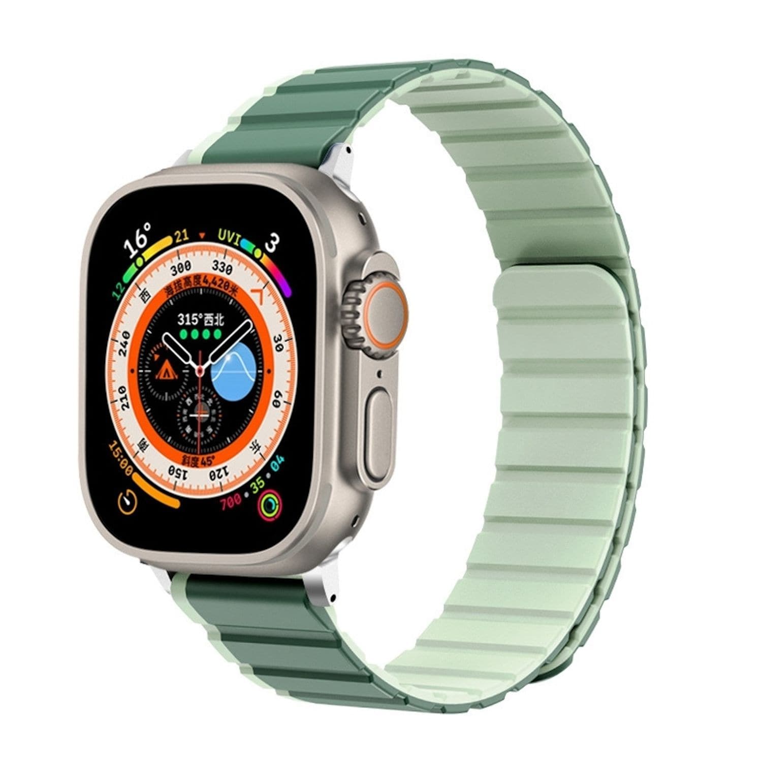 F&uuml;r Apple Watch Ultra 2 / 1 49mm Magnetisches Silikon Armband Gr&uuml;n 