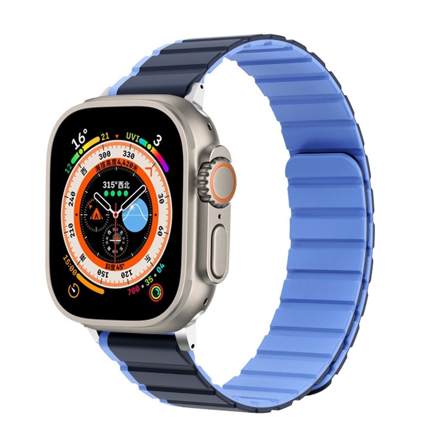F&uuml;r Apple Watch Ultra 2 / 1 49mm Magnetisches Silikon Armband Blau 
