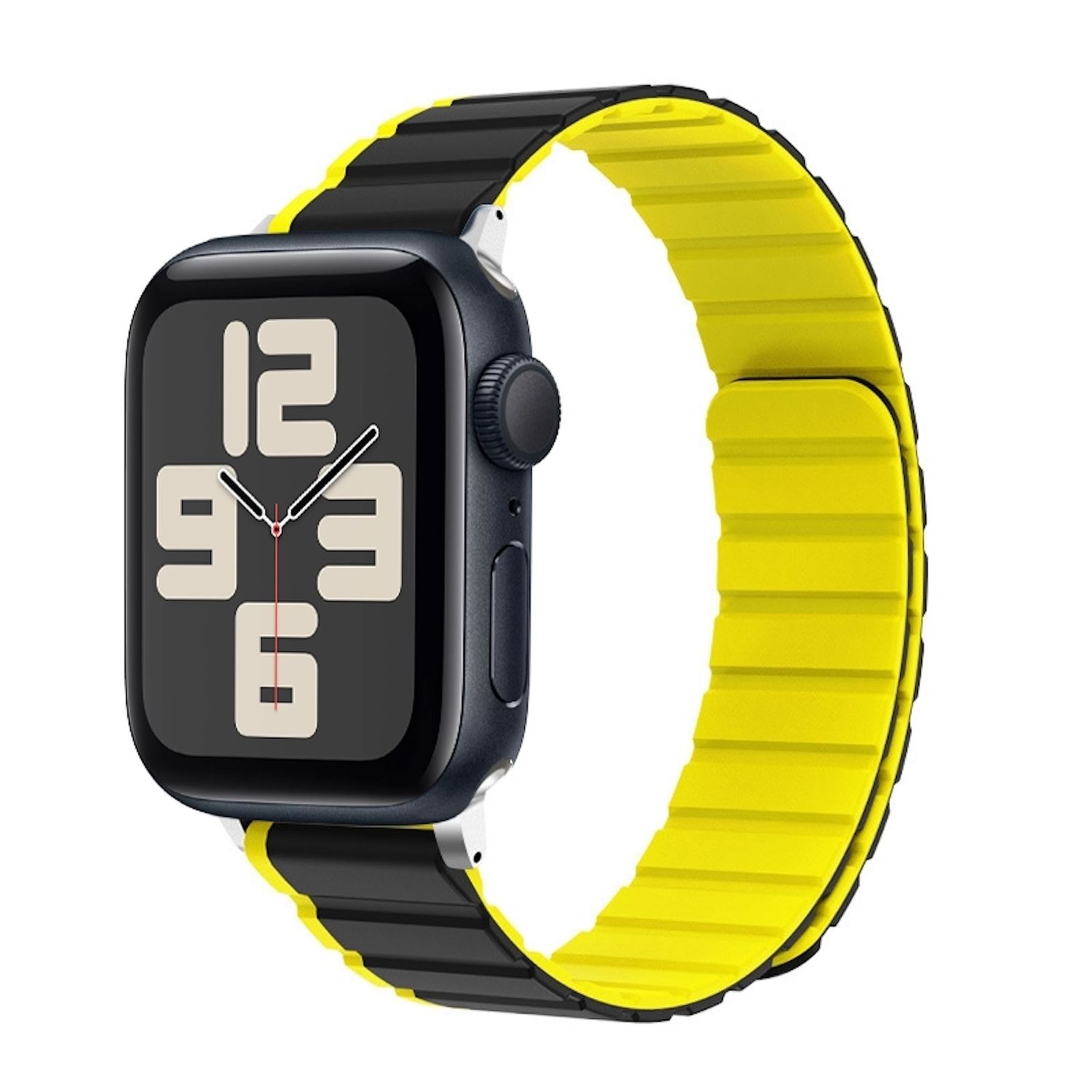 F&uuml;r Apple Watch SE 2023 44mm Magnetisches Design Silikon Armband Gelb 