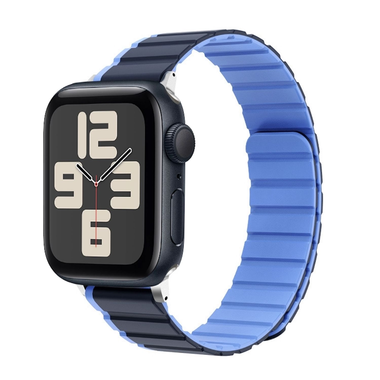 F&uuml;r Apple Watch SE 2023 44mm Magnetisches Design Silikon Armband Blau 