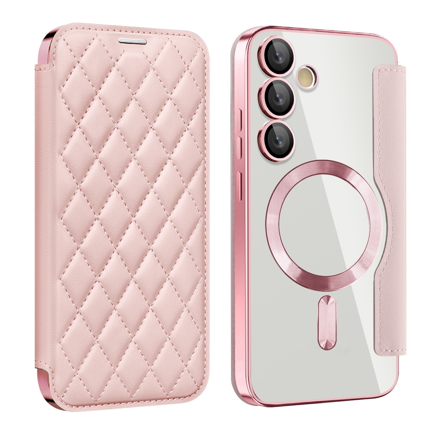 F&uuml;r Samsung Galaxy S24 FE Magsafe Kunstleder RFID Schutz H&uuml;lle Rosa 