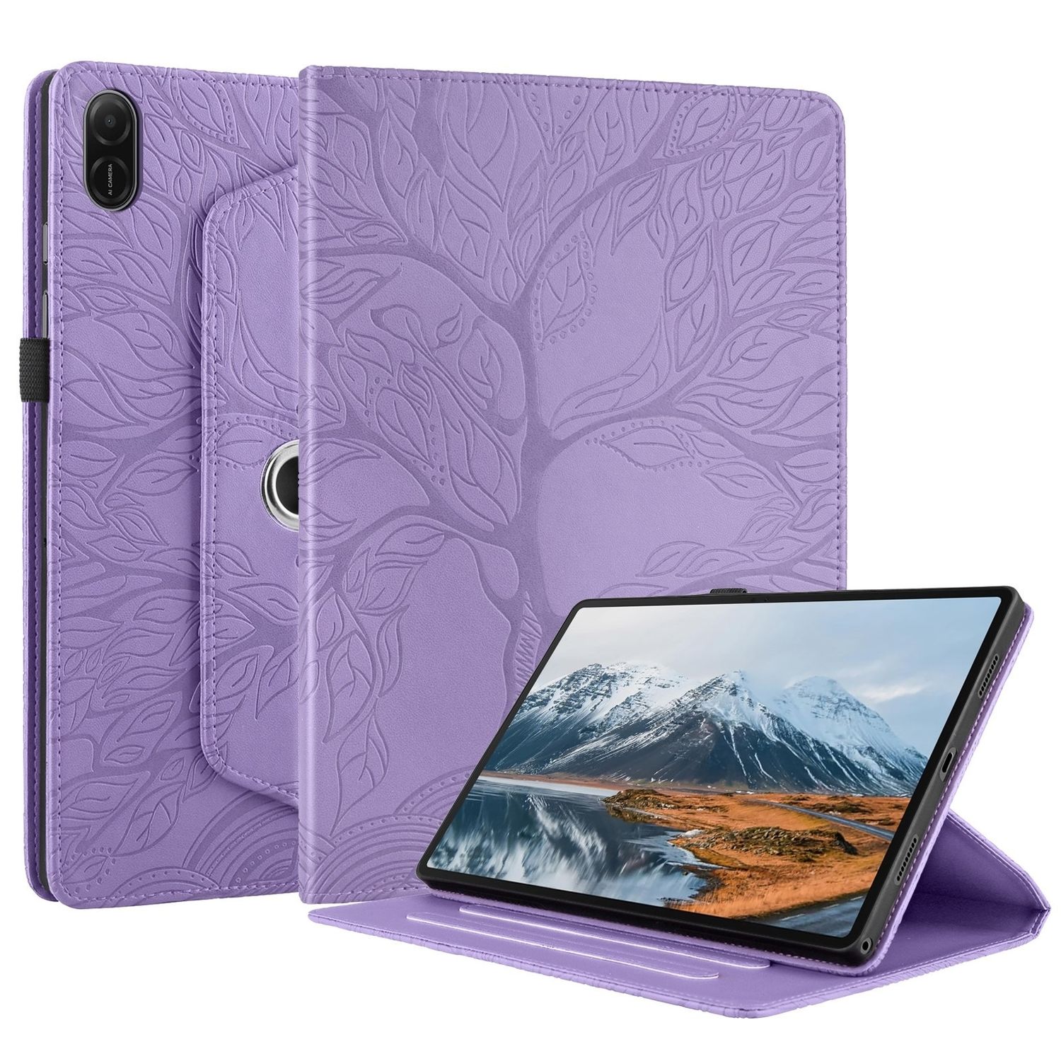 F&uuml;r Honor Pad X8a 11 Zoll 360 Grad Baum Motiv Kunstleder Tasche Lila 