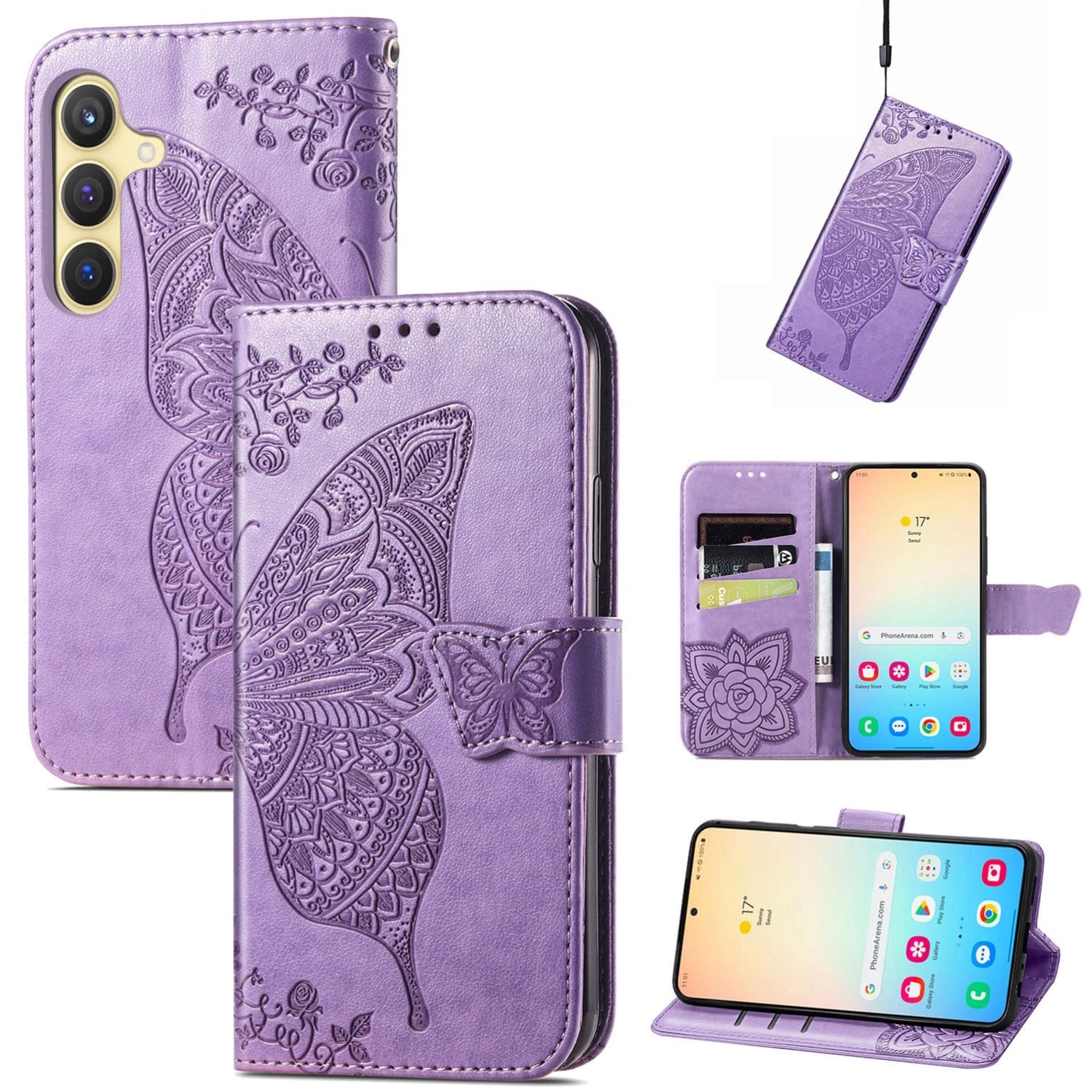 F&uuml;r Samsung Galaxy S25 Kunstleder Wallet Schmetterling H&uuml;lle H- Lila 