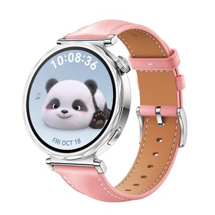 Für Huawei Watch GT 5 41mm Damen Leder Armband silberner Schnalle Rosa 