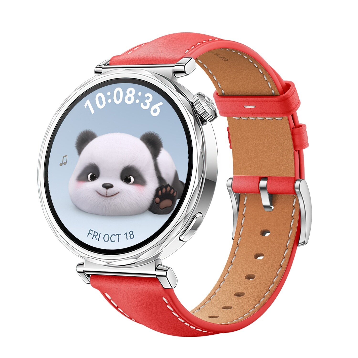 F&uuml;r Huawei Watch GT 5 41mm Damen Leder Armband silberner Schnalle Rot 