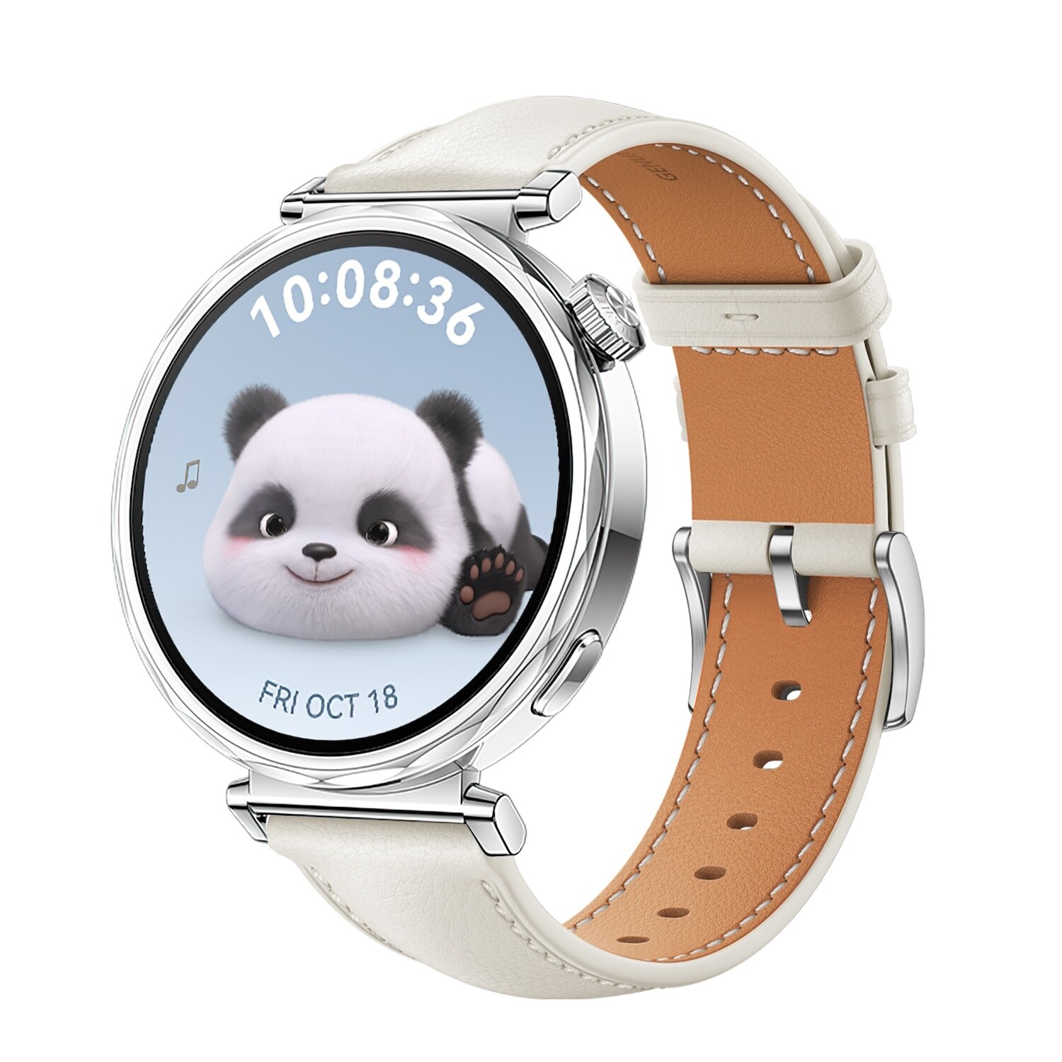 F&uuml;r Huawei Watch GT 5 41mm Damen Leder Armband silberner Schnalle Wei&szlig; 