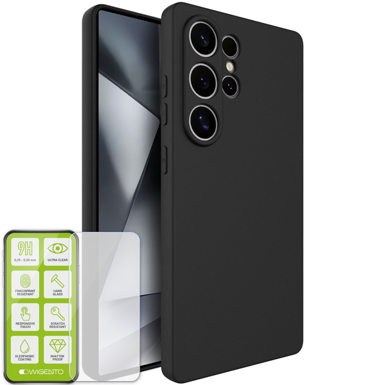 F&uuml;r Samsung Galaxy S25 Ultra 5G Silikon TPU H&uuml;lle Schwarz + Hart Glas 