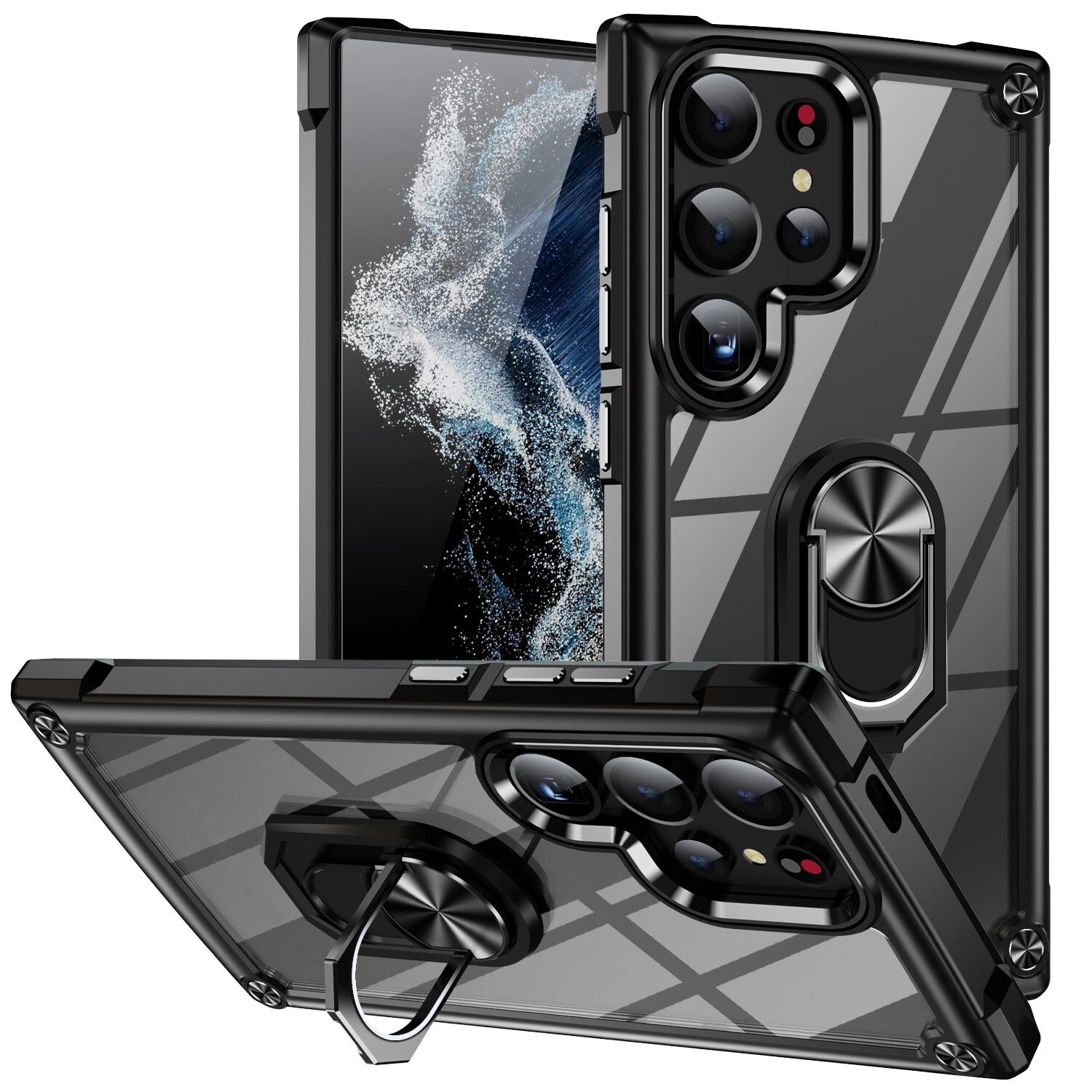 F&uuml;r Samsung Galaxy S25 Ultra TPU + PC H&uuml;lle Linsenschutz Ring Schwarz 