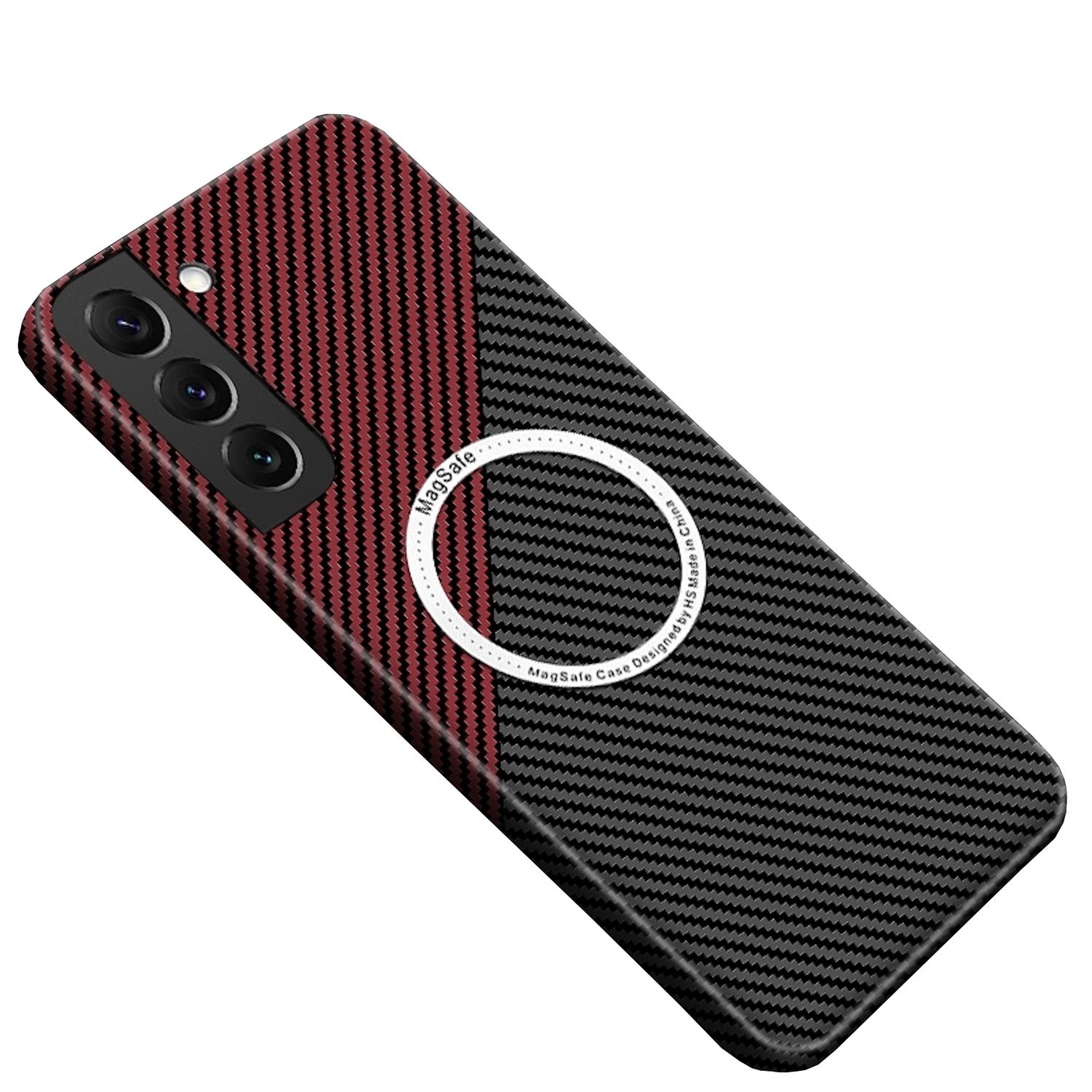 F&uuml;r Samsung Galaxy S25 5G MagSafe Design Carbon H&uuml;lle Rot / Schwarz 