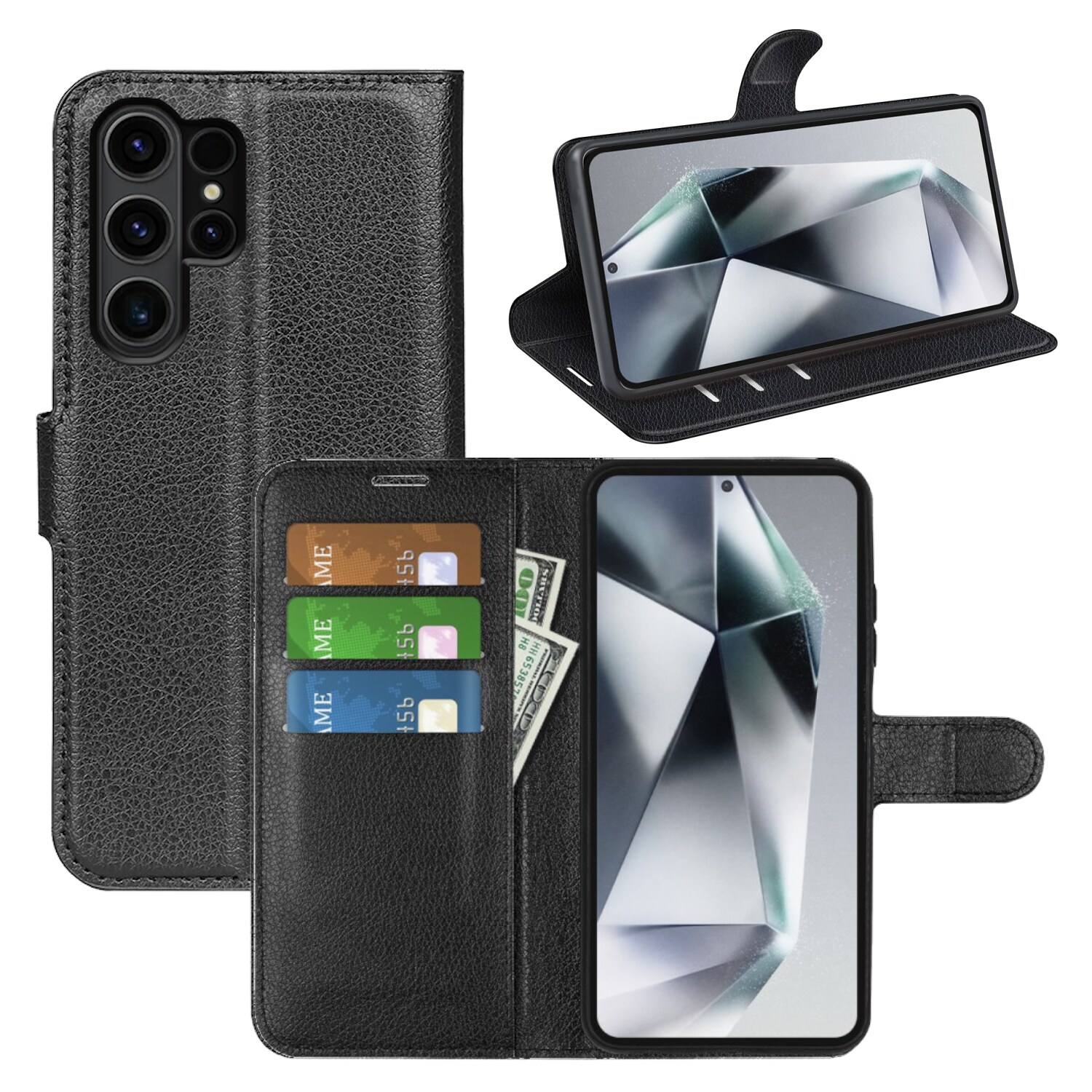 F&uuml;r Samsung Galaxy S25 Ultra Kunstleder Wallet Tasche H&uuml;lle Schwarz 
