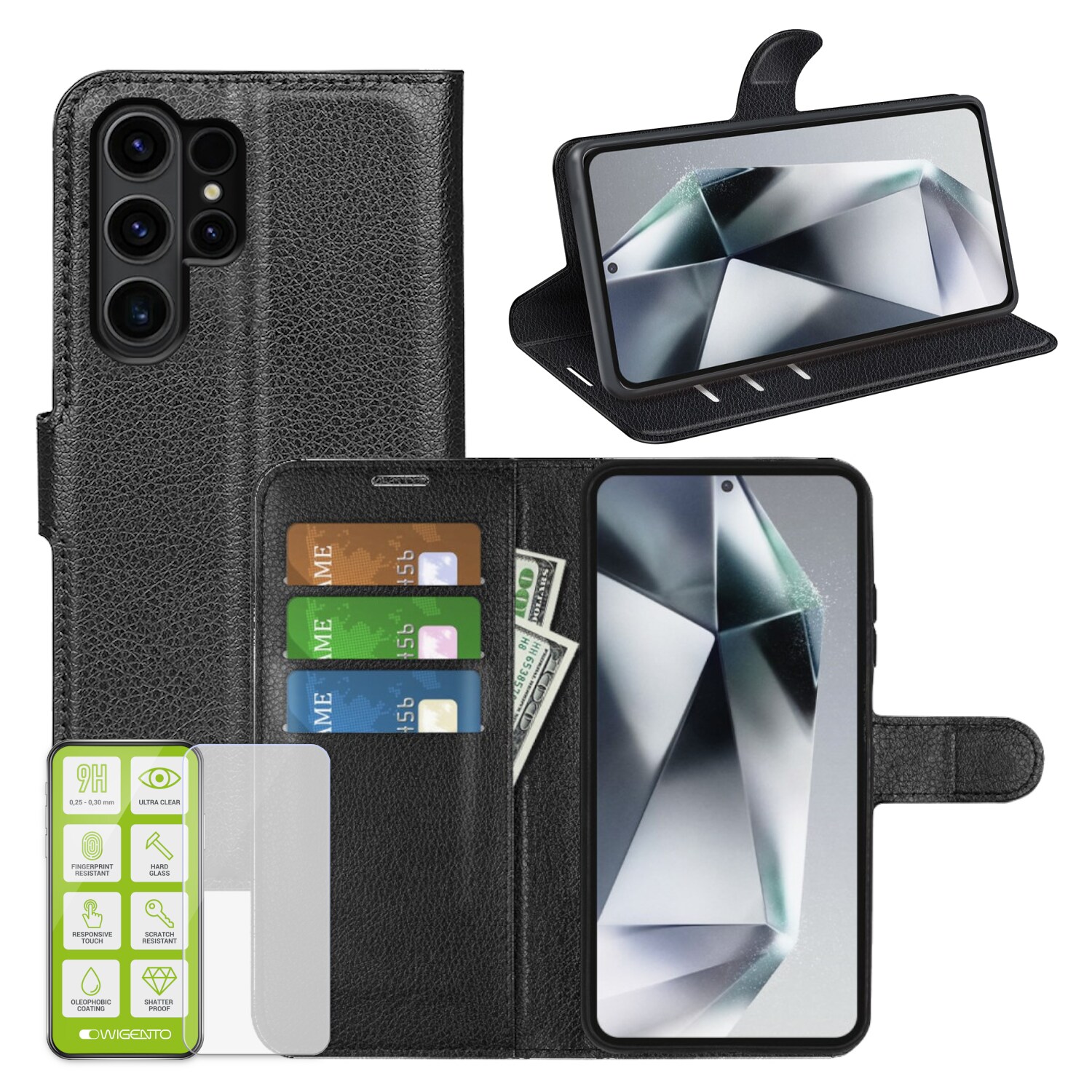 F&uuml;r Samsung Galaxy S25 Ultra 5G Kunstleder Wallet Tasche + Hart Glas 