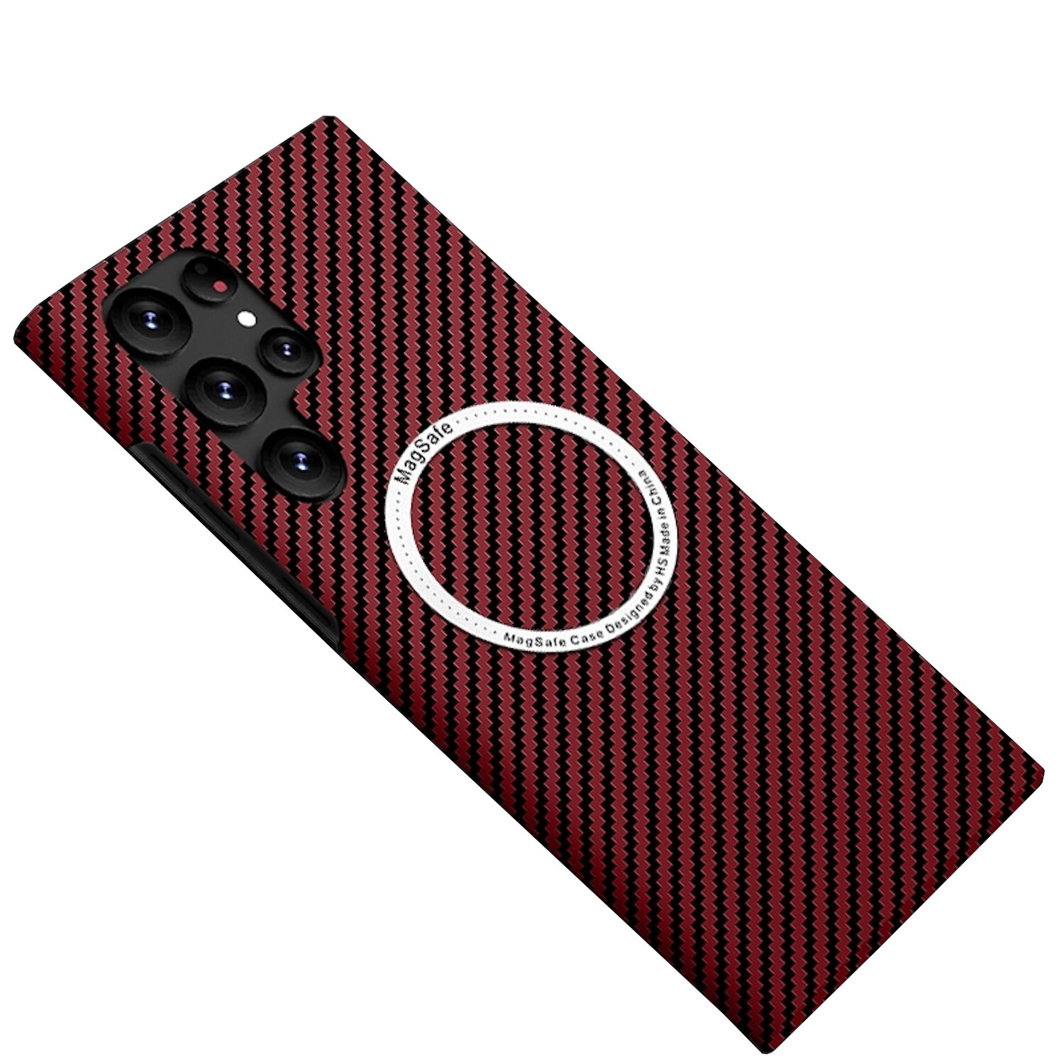 F&uuml;r Samsung Galaxy S25 Ultra MagSafe Design Carbon Textur H&uuml;lle Rot 