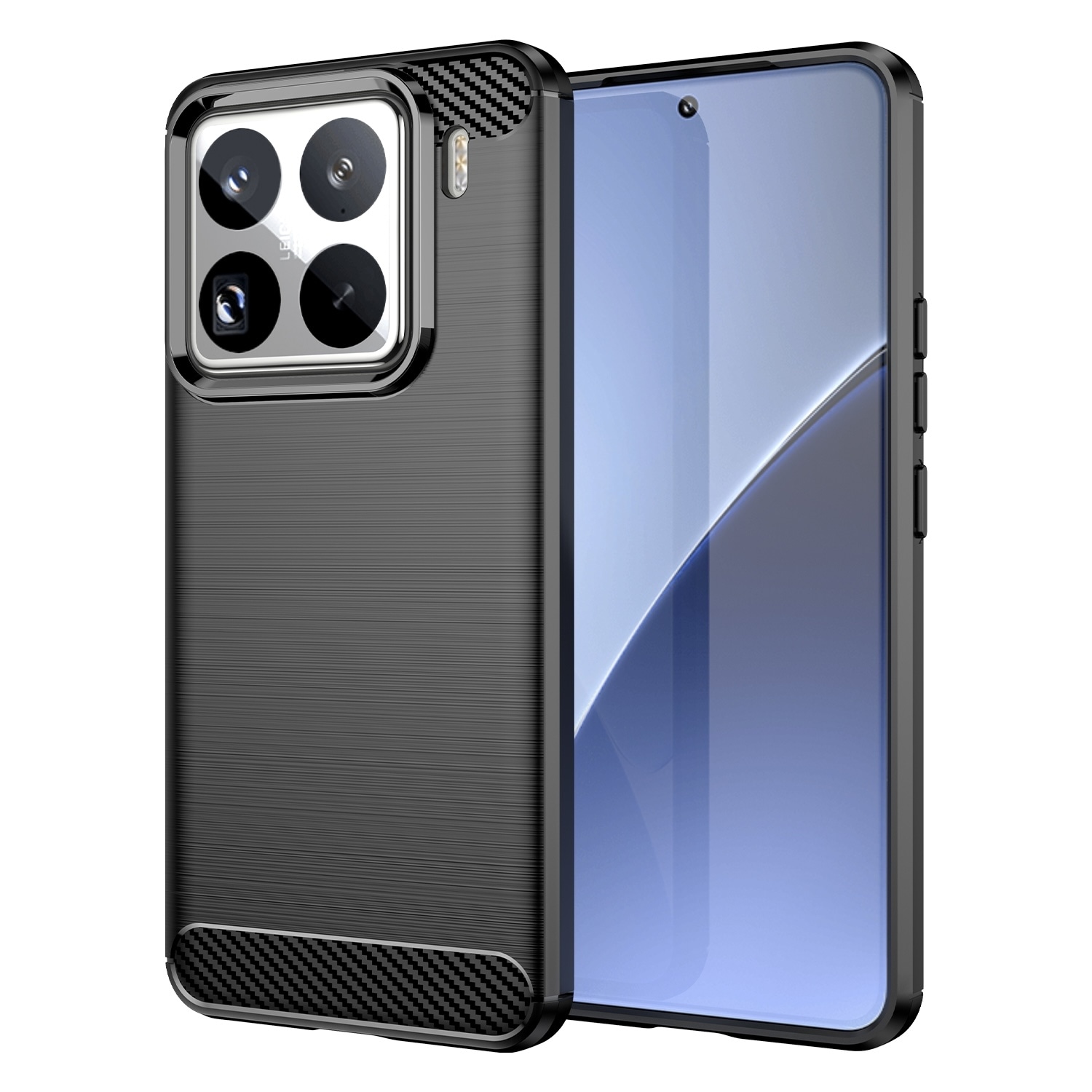 F&uuml;r Xiaomi 15 Pro Schock Carbon Design Textur TPU Handy H&uuml;lle Schwarz 