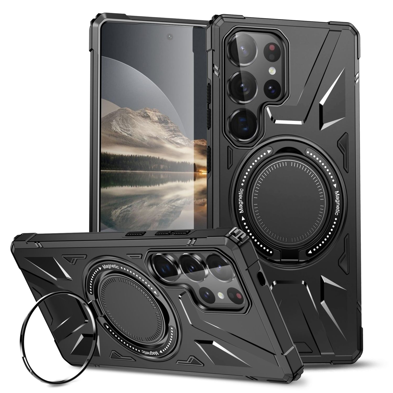 F&uuml;r Samsung Galaxy S25 Ultra MagSafe Schock Magnet Ring H&uuml;lle Schwarz 