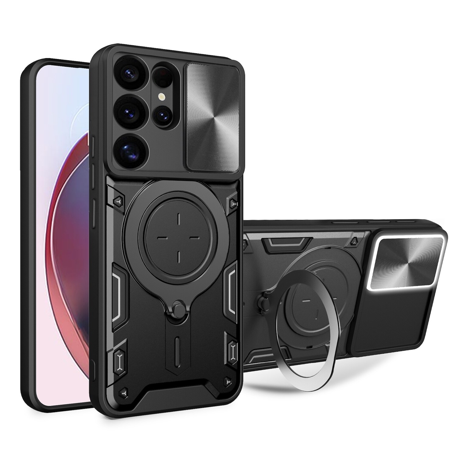 F&uuml;r Samsung Galaxy S25 Ultra Sliding Kamera Hybrid Ring H&uuml;lle Schwarz 