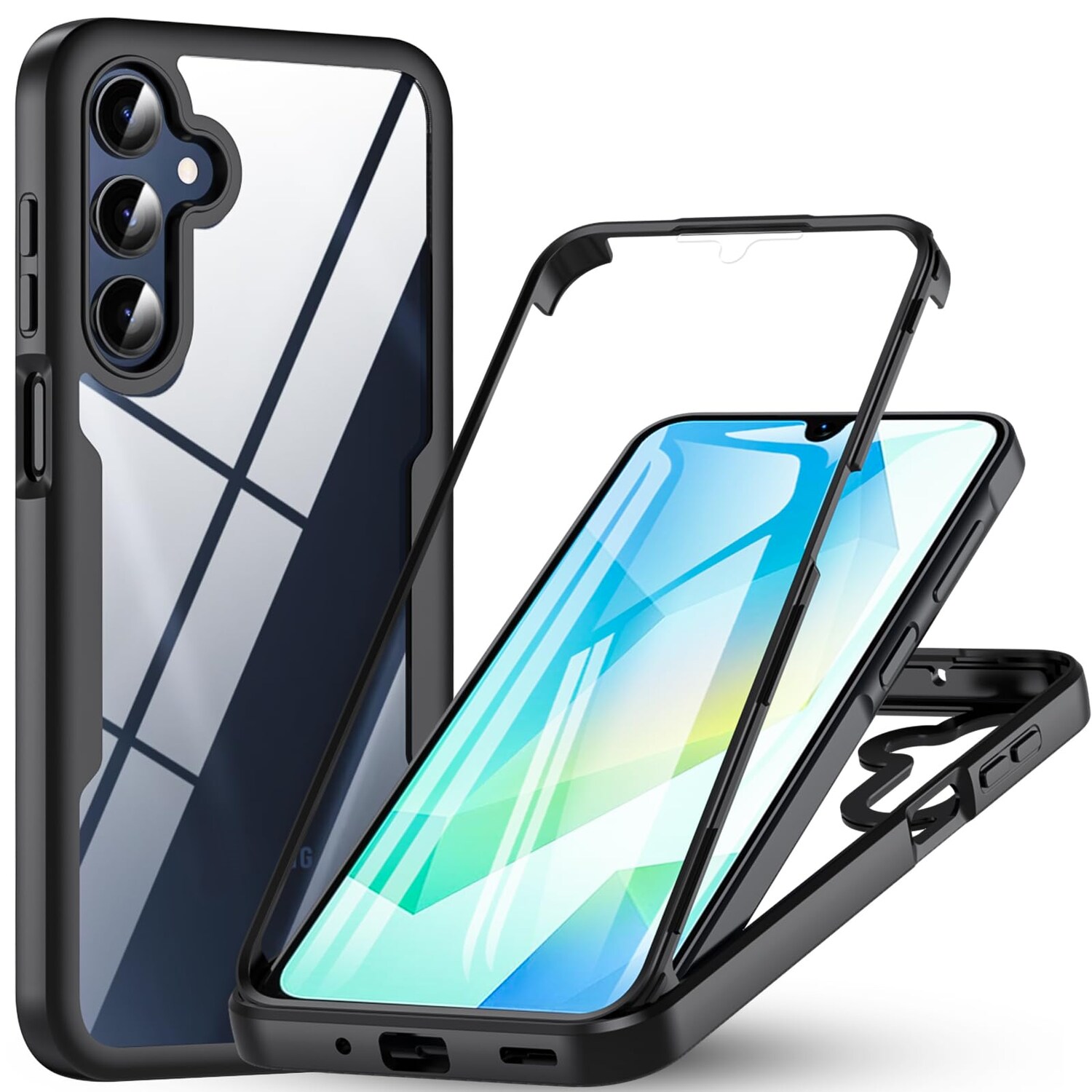 F&uuml;r Samsung Galaxy A16 Full Cover 360 Acrylic Hybrid TPU H&uuml;lle Schwarz 