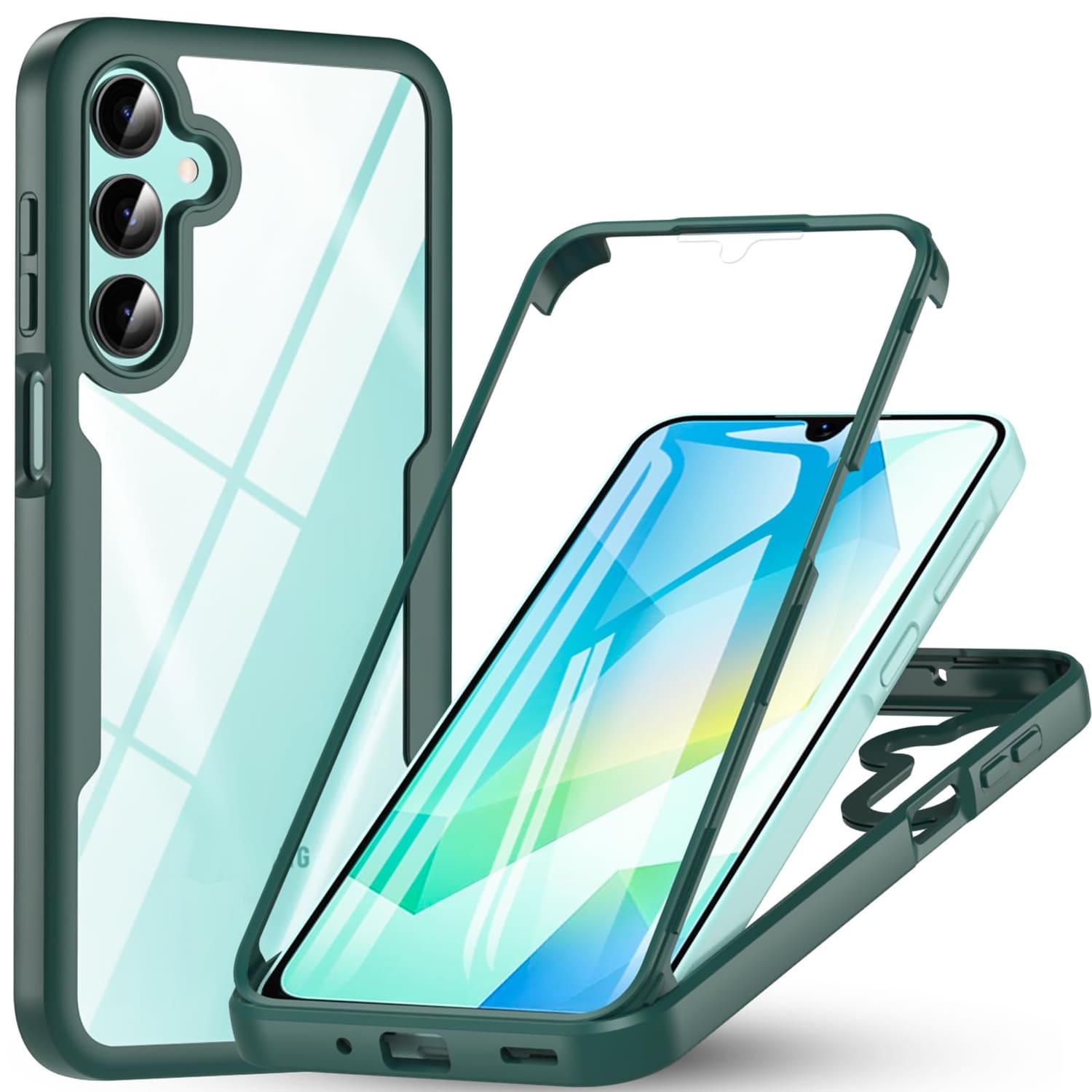 F&uuml;r Samsung Galaxy A16 Full Cover 360 Acrylic Hybrid TPU H&uuml;lle D- Gr&uuml;n 