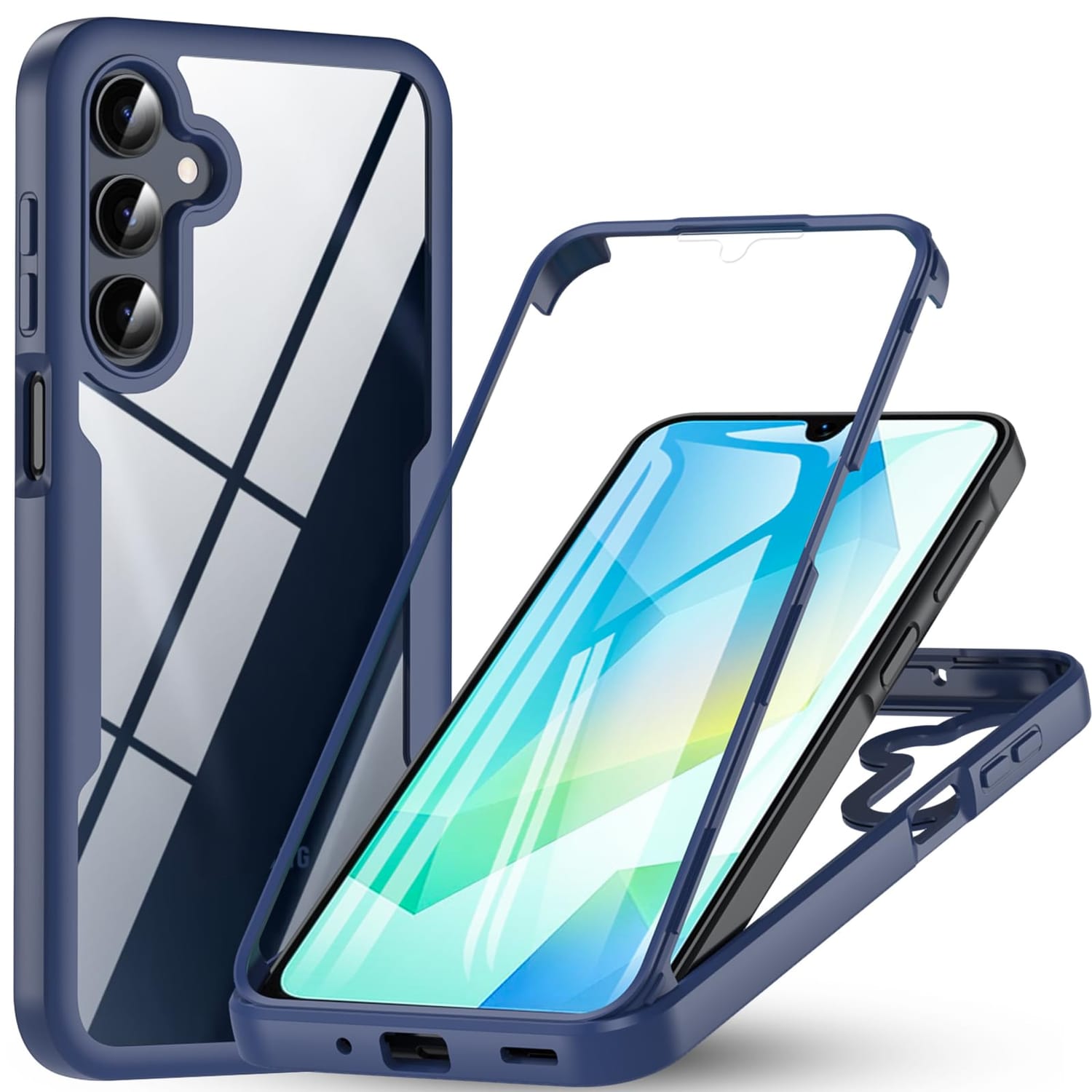 F&uuml;r Samsung Galaxy A16 Full Cover 360 Acrylic Hybrid TPU H&uuml;lle D- Blau 
