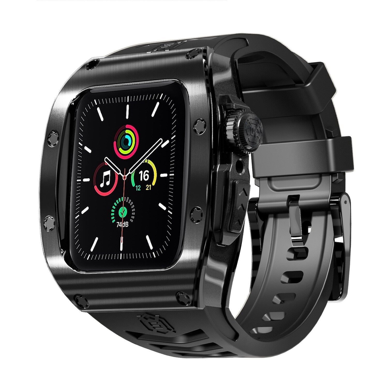 F&uuml;r Apple Watch Series 9 8 7 45 / SE 6 5 4 Silikon Band Metall Geh&auml;use 