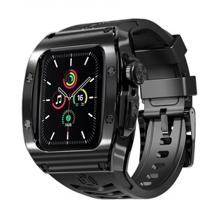 Für Apple Watch Series 9 8 7 45 / SE 6 5 4 Silikon Band Metall Gehäuse 