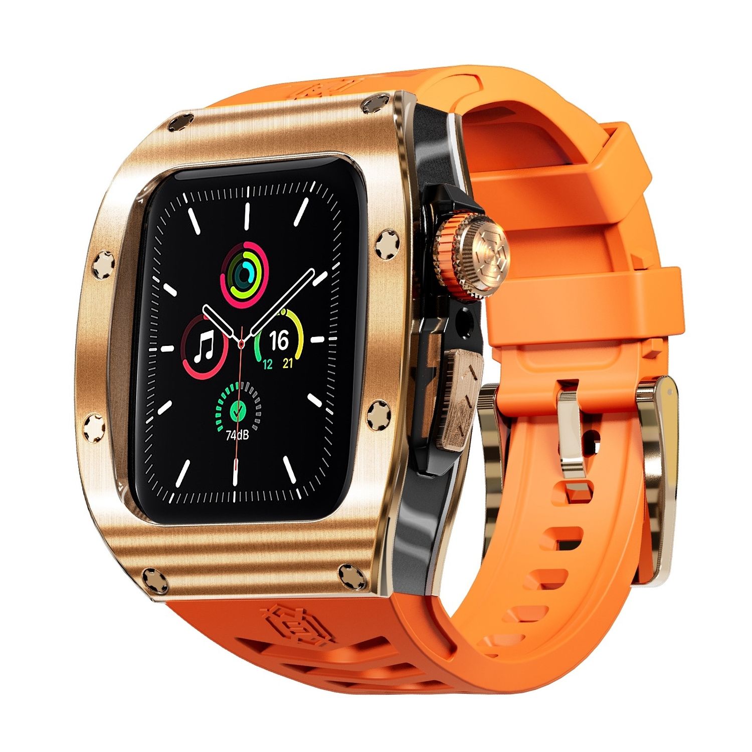 F&uuml;r Apple Watch Series 9 8 7 45 / SE 6 5 4 Silikon Band Metall Geh&auml;use 