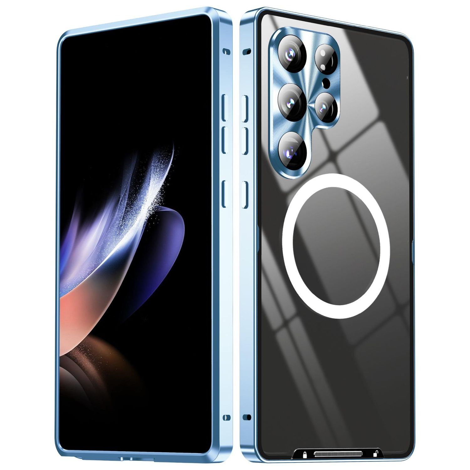 F&uuml;r Samsung Galaxy S25 Ultra Magnetische Magsafe Metall H&uuml;lle Blau 